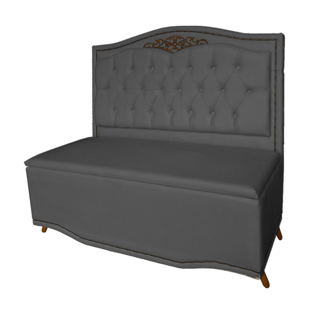 Cabeceira mais Calçadeira Solteiro 90cm Para Cama Box Greta Suede Cinza - DS Estofados