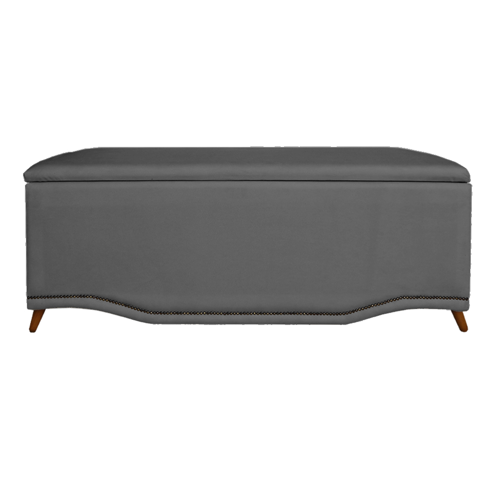 Cabeceira mais Calçadeira Solteiro 90cm Para Cama Box Greta Suede Cinza - DS Estofados