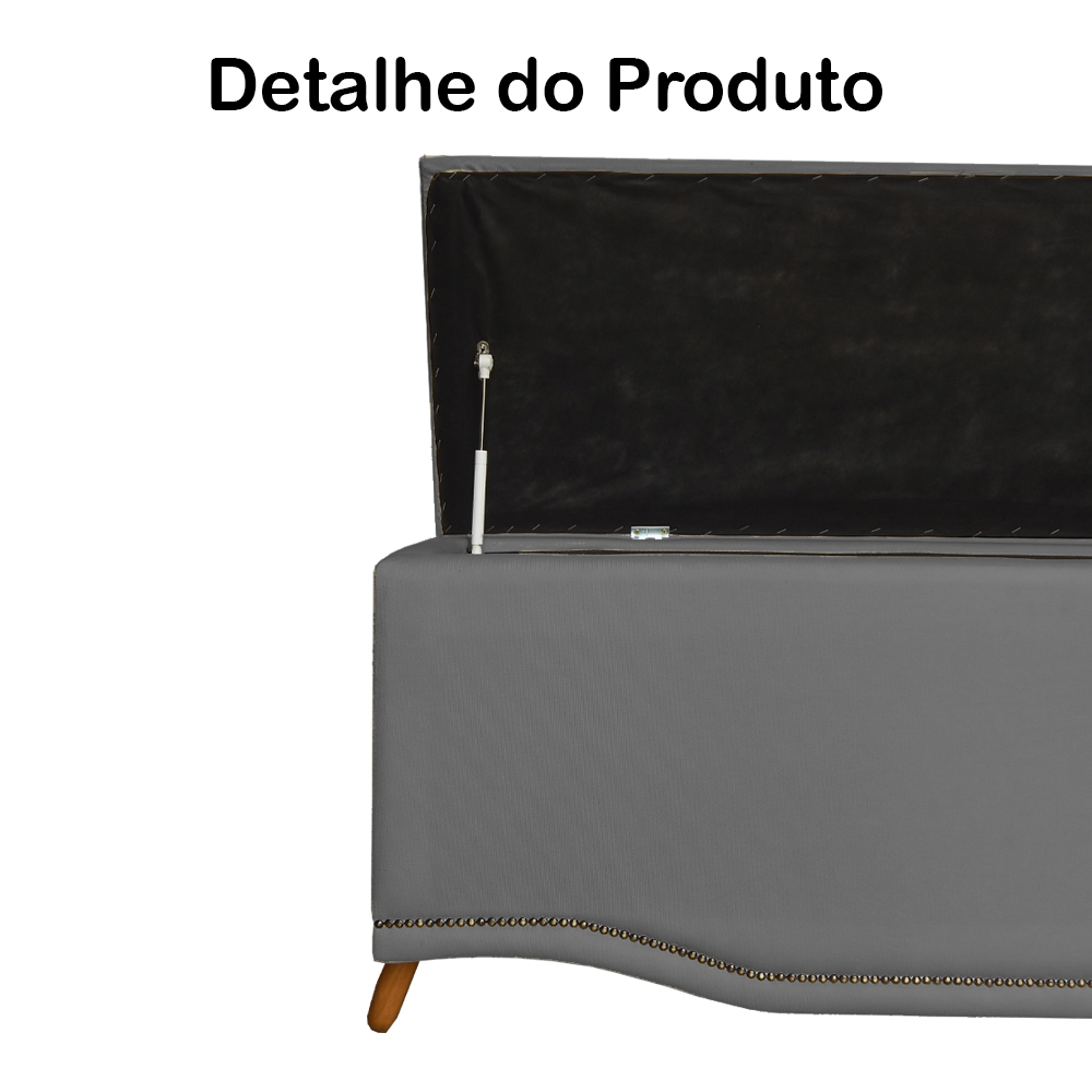 Cabeceira mais Calçadeira Solteiro 90cm Para Cama Box Greta Suede Cinza - DS Estofados