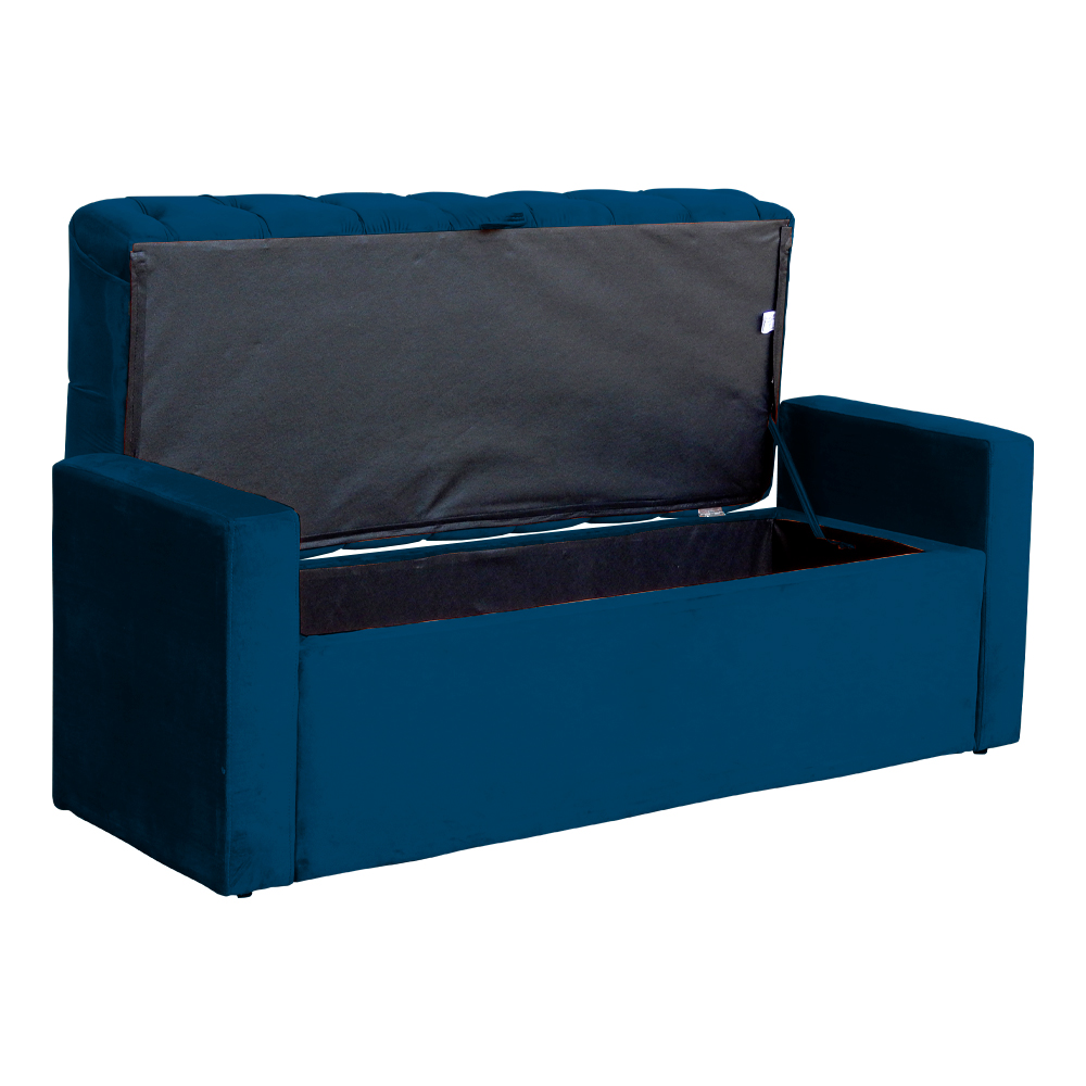 Calçadeira Báu Emma Casal Super King Veludo Luxo Azul Marinho - DS Estofados