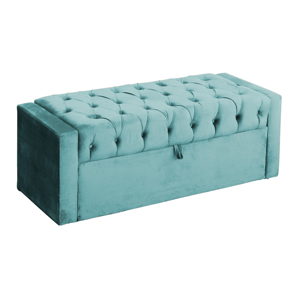 Calçadeira Báu Emma Casal Super King Veludo Luxo Azul Turquesa - DS Estofados