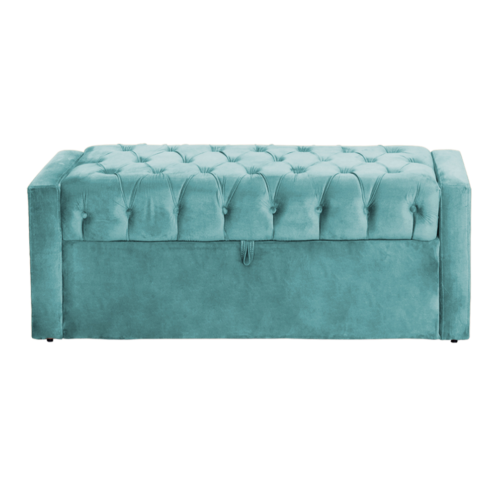 Calçadeira Báu Emma Casal Super King Veludo Luxo Azul Turquesa - DS Estofados