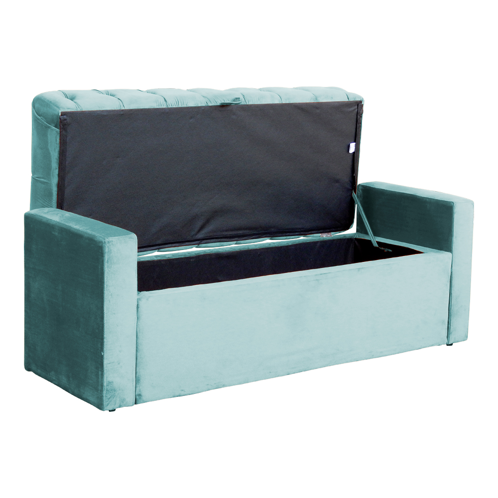 Calçadeira Báu Emma Casal Super King Veludo Luxo Azul Turquesa - DS Estofados