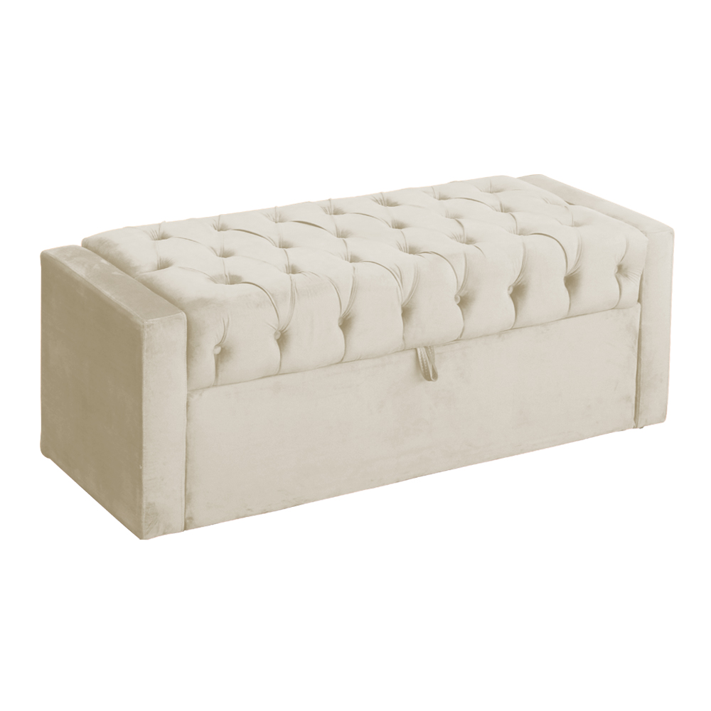 Calçadeira Báu Emma Casal Super King Veludo Luxo Bege - DS Estofados