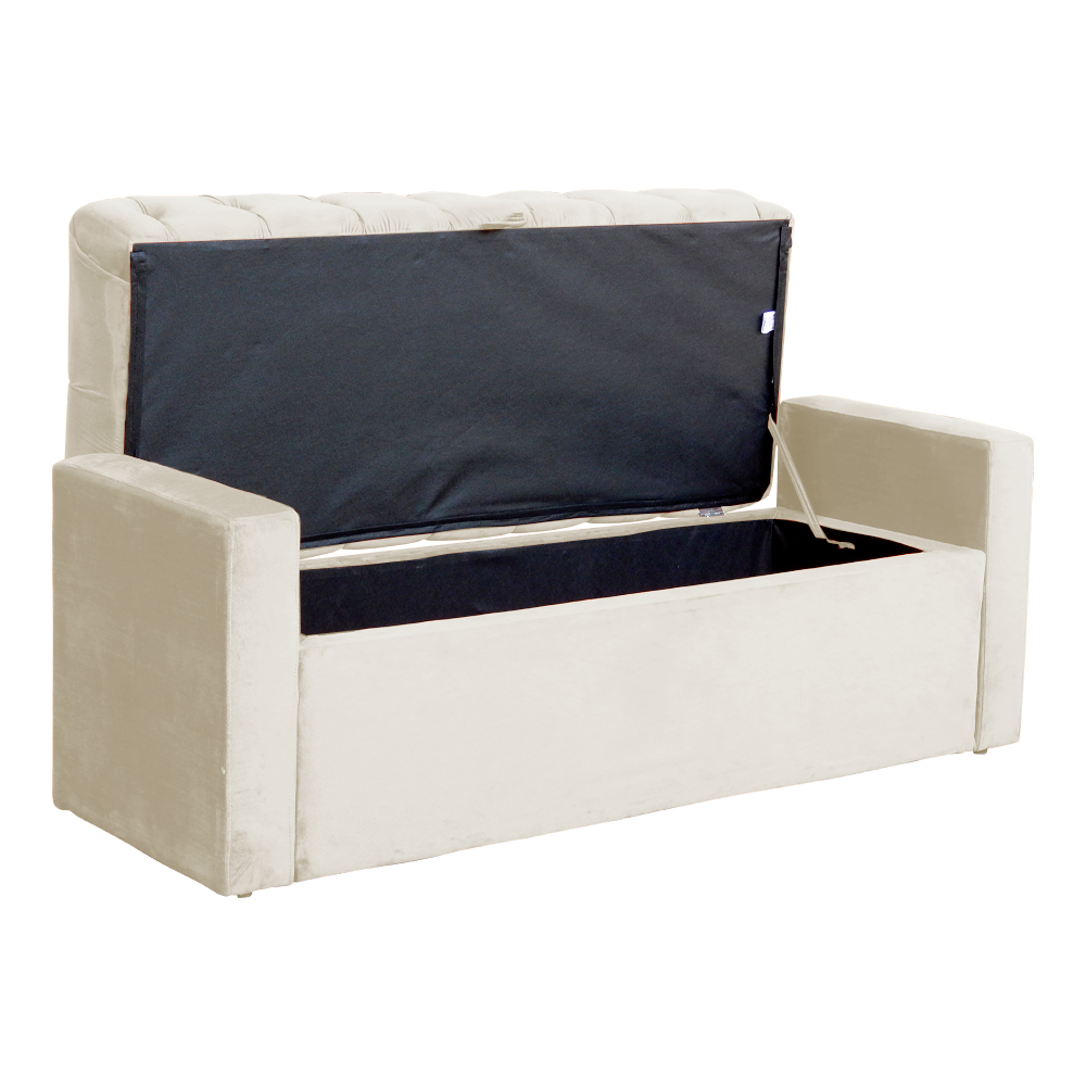 Calçadeira Báu Emma Casal Super King Veludo Luxo Bege - DS Estofados