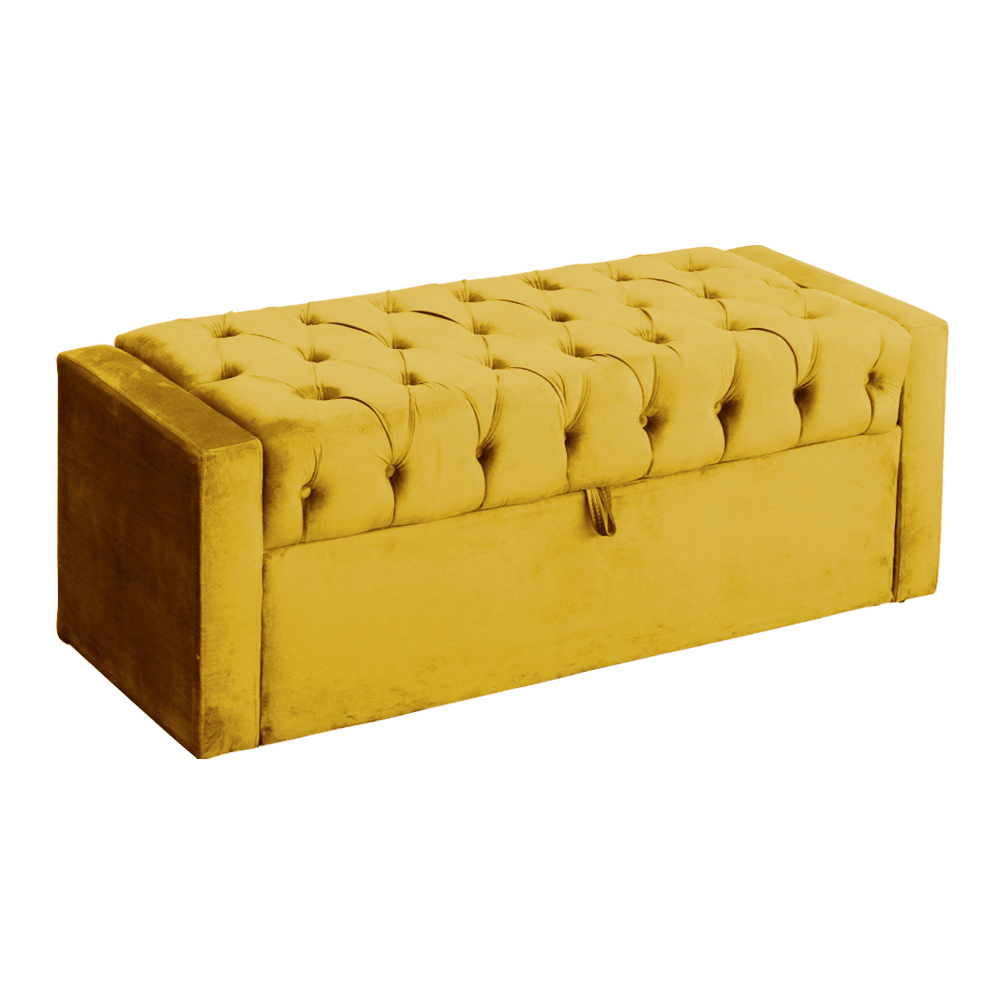Calçadeira Báu Emma Casal Super King Veludo Luxo Mostarda - DS Estofados
