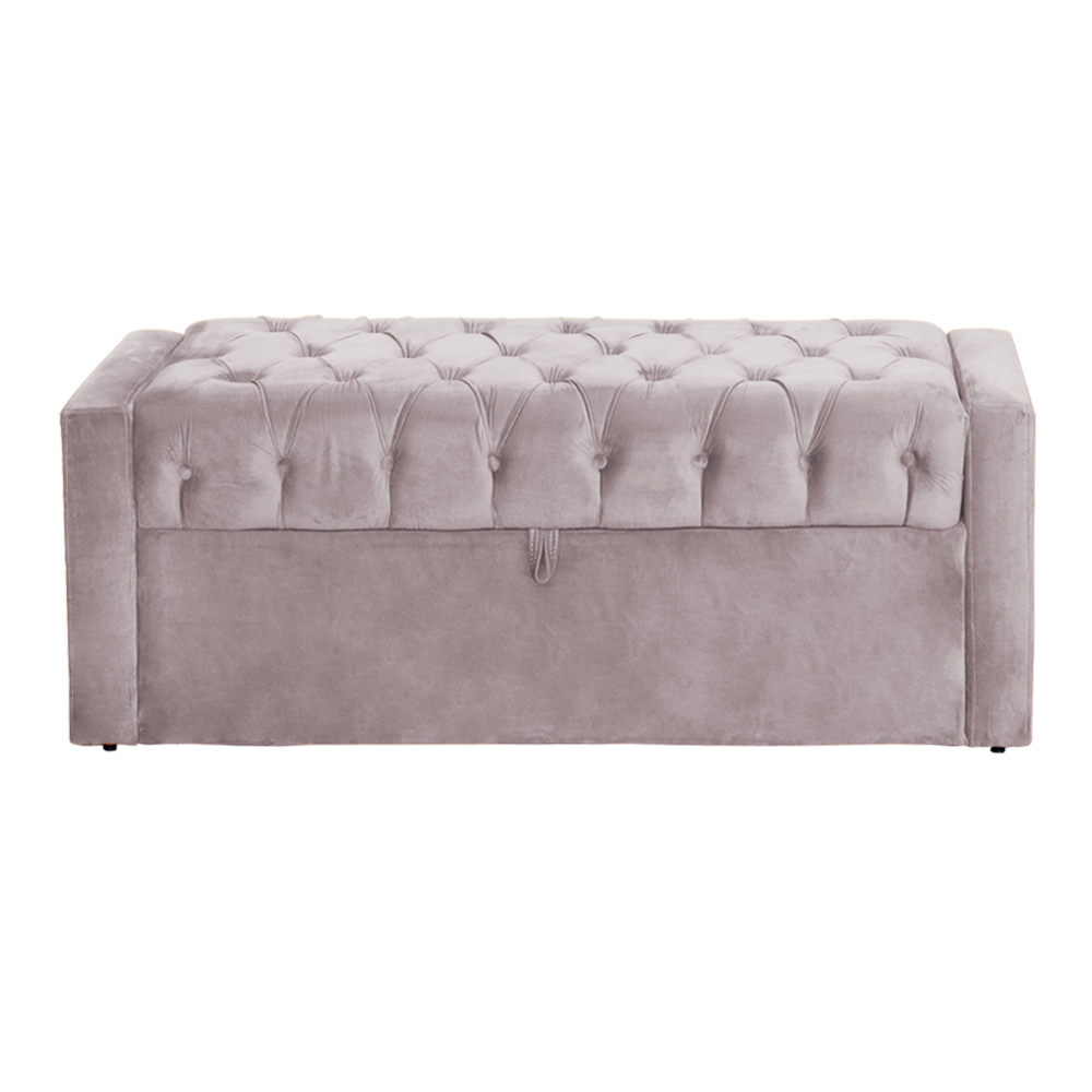 Calçadeira Báu Emma Casal Super King Veludo Luxo Rosê - DS Estofados