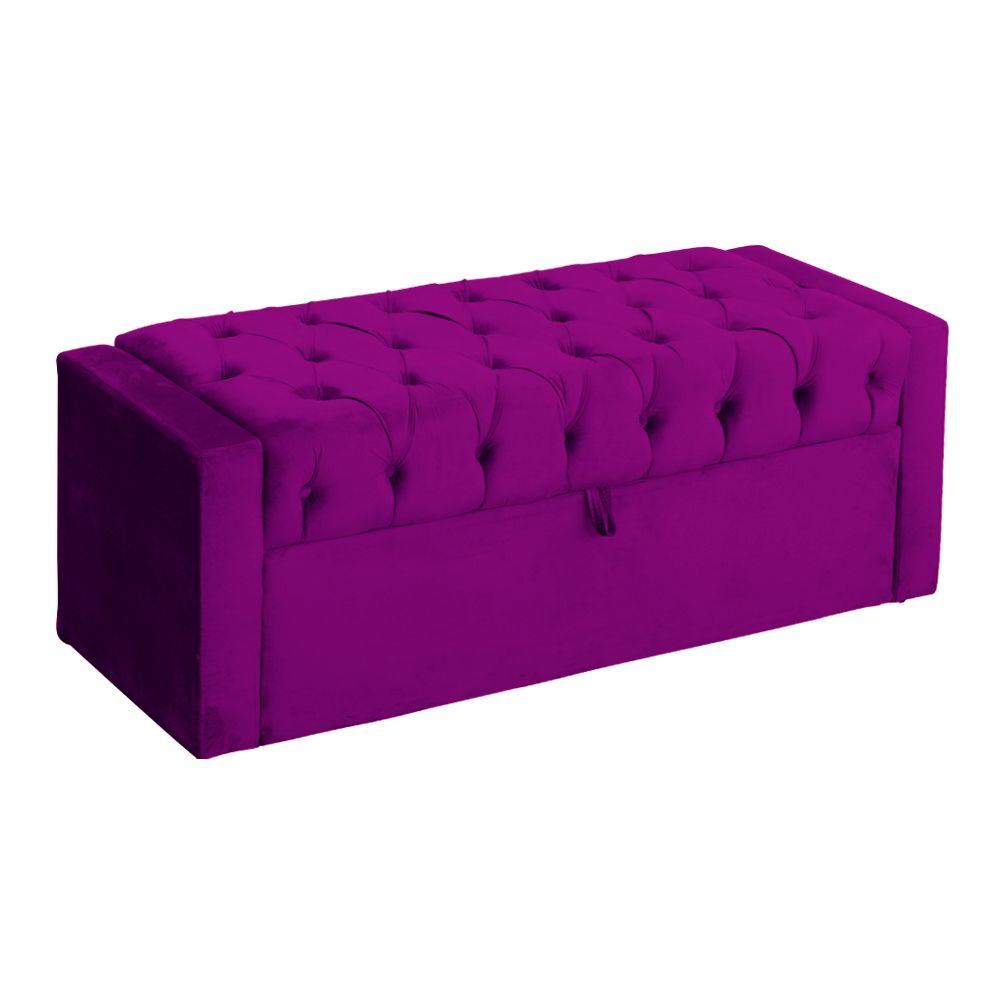 Calçadeira Báu Emma Casal Super King Veludo Luxo Roxo - DS Estofados