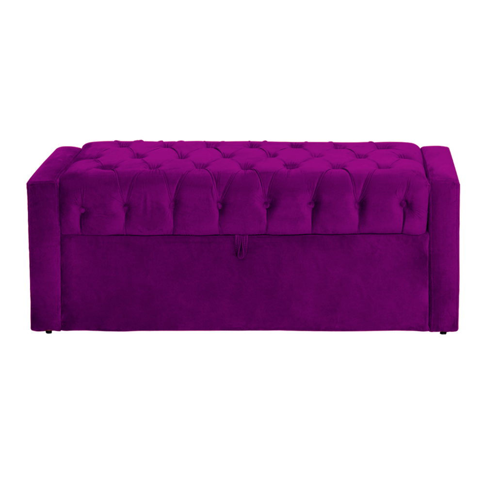 Calçadeira Báu Emma Casal Super King Veludo Luxo Roxo - DS Estofados