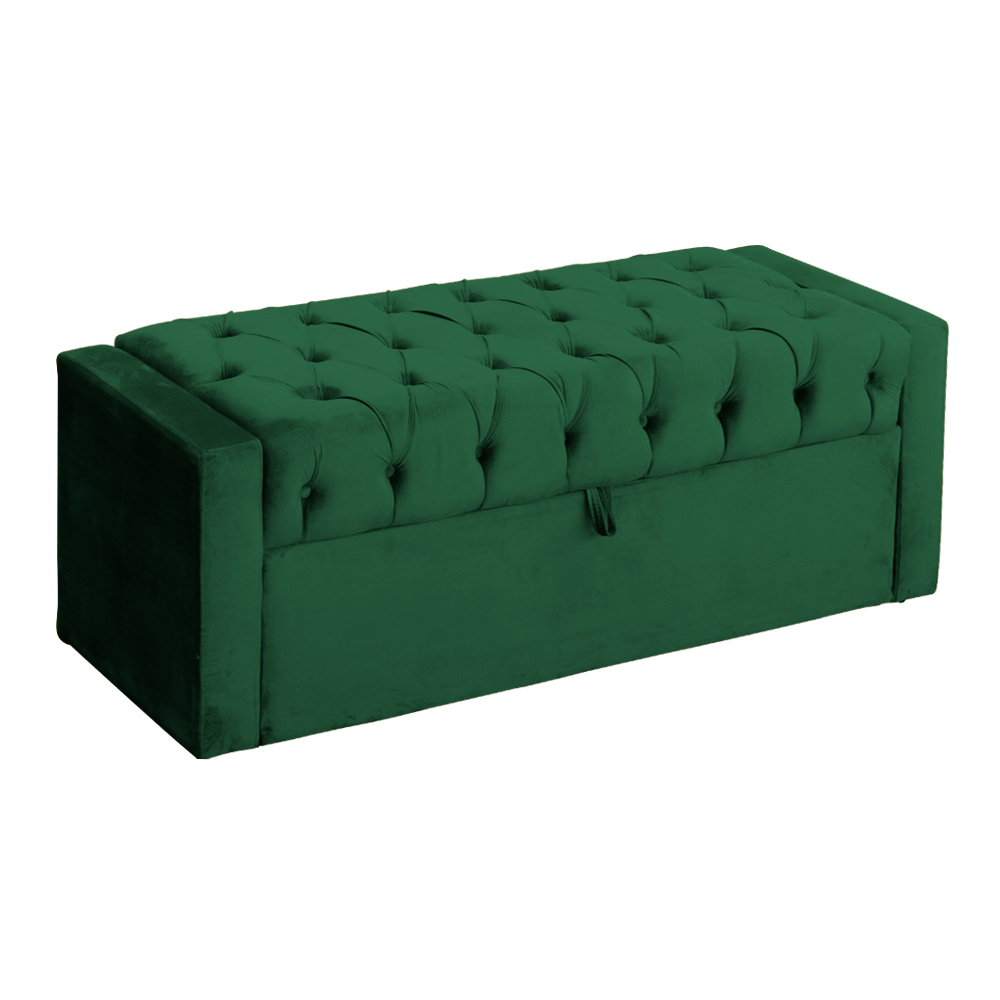 Calçadeira Báu Emma Casal Super King Veludo Luxo Verde - DS Estofados