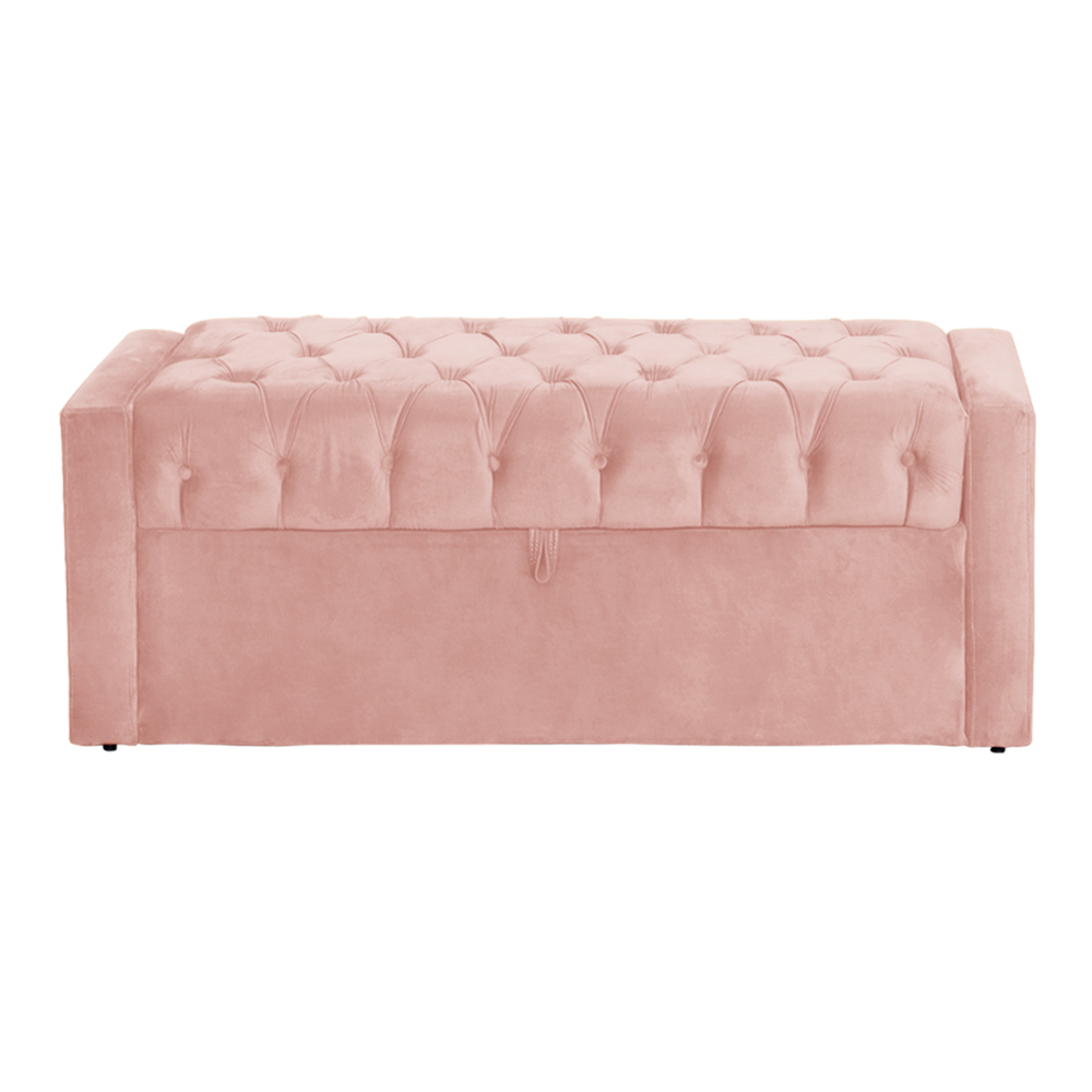 Calçadeira Báu Emma Solteiro Veludo Rosa - DS Estofados