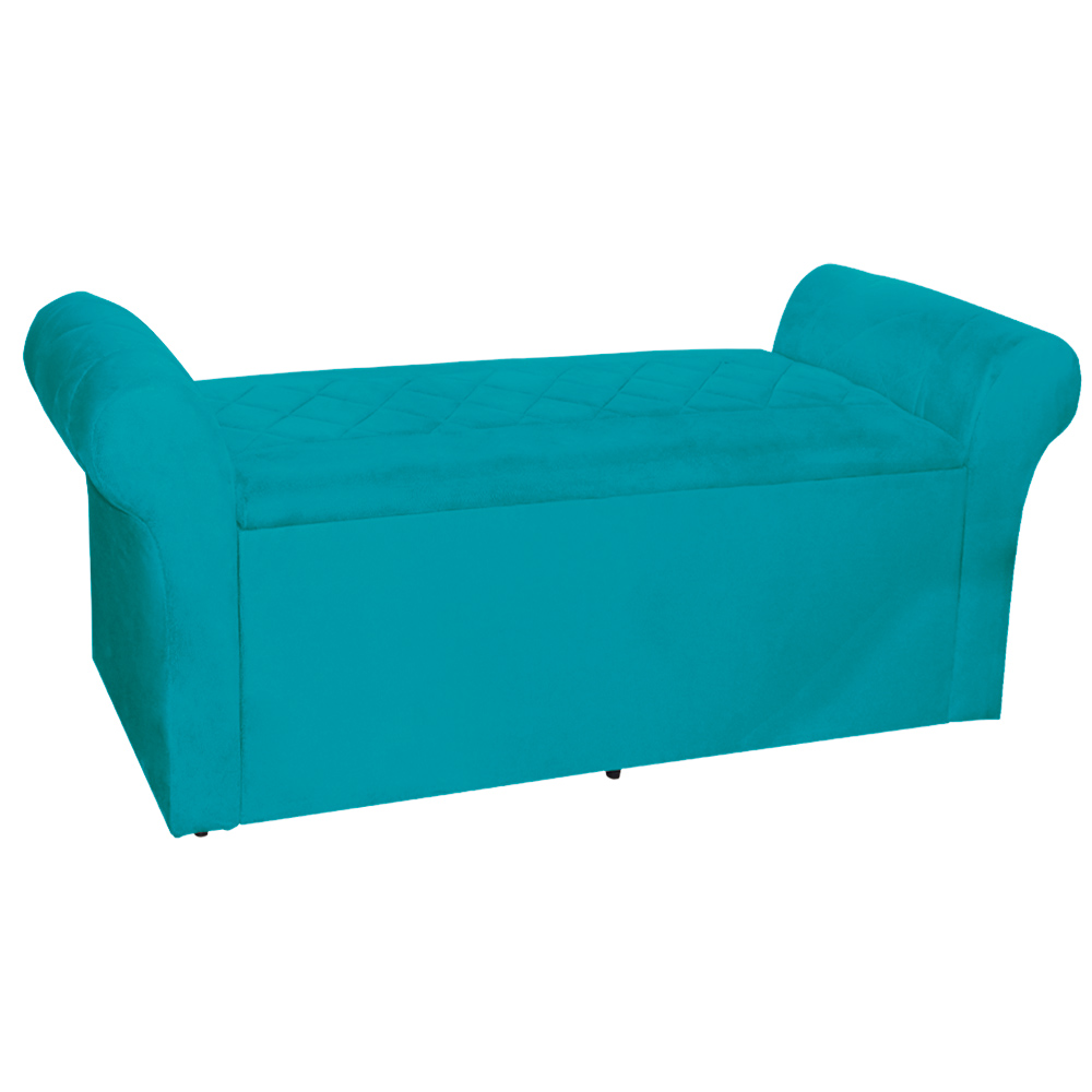 Calçadeira Baú Casal 140 cm Cancun Suede Azul Tuquesa - DS Estofados