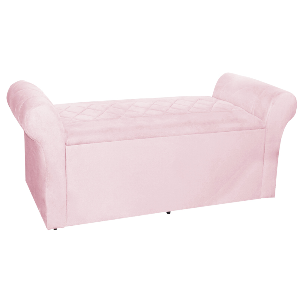 Calçadeira Baú Casal 140 cm Cancun Suede Rosa Bebê - DS Estofados