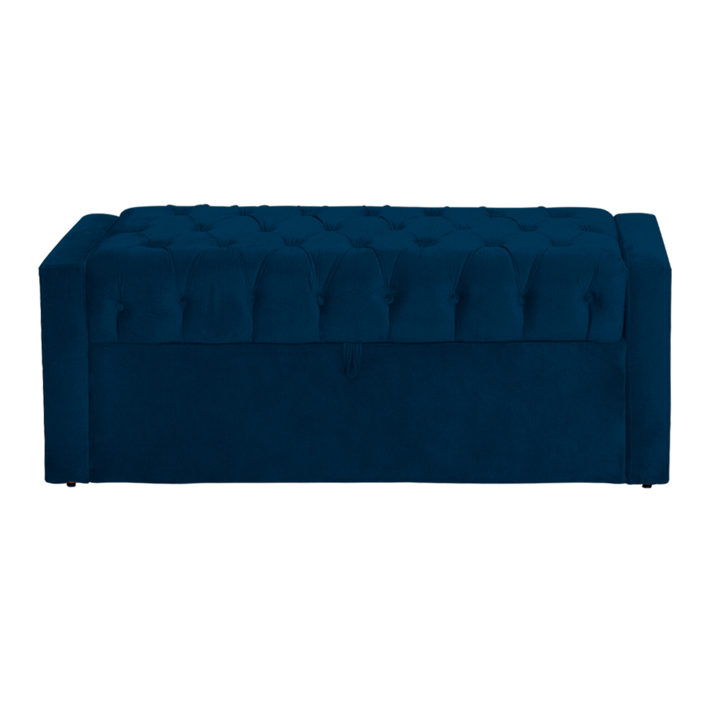 Calçadeira Baú Para Cama Box Casal Emma Suede Azul Marinho - DS Estofados