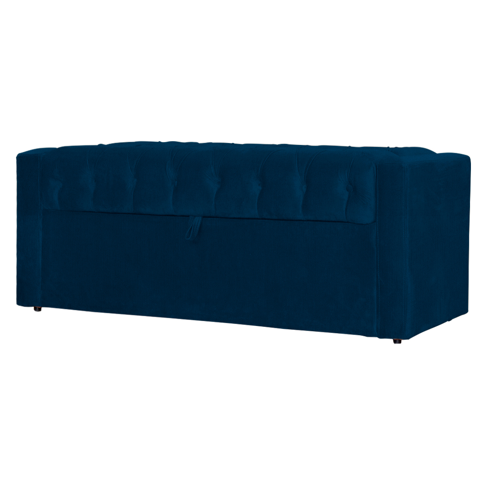 Calçadeira Baú Para Cama Box Casal Emma Suede Azul Marinho - DS Estofados
