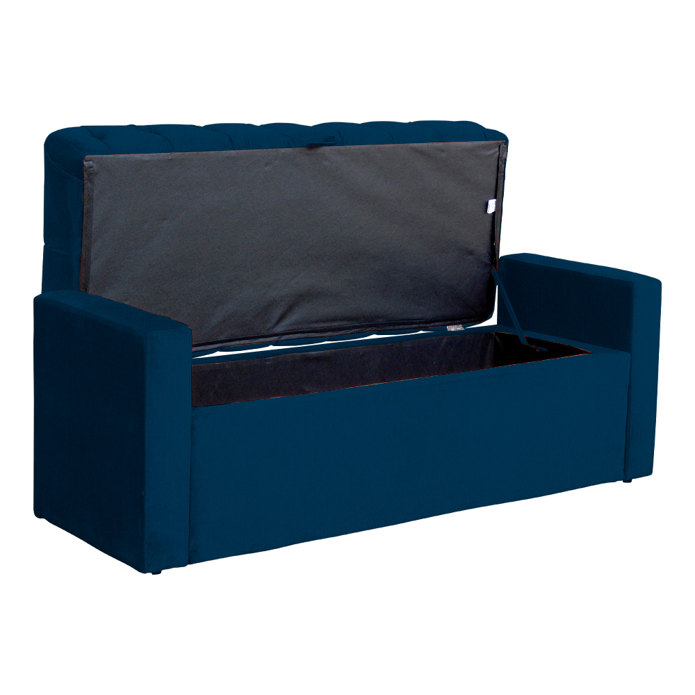 Calçadeira Baú Para Cama Box Casal Emma Suede Azul Marinho - DS Estofados