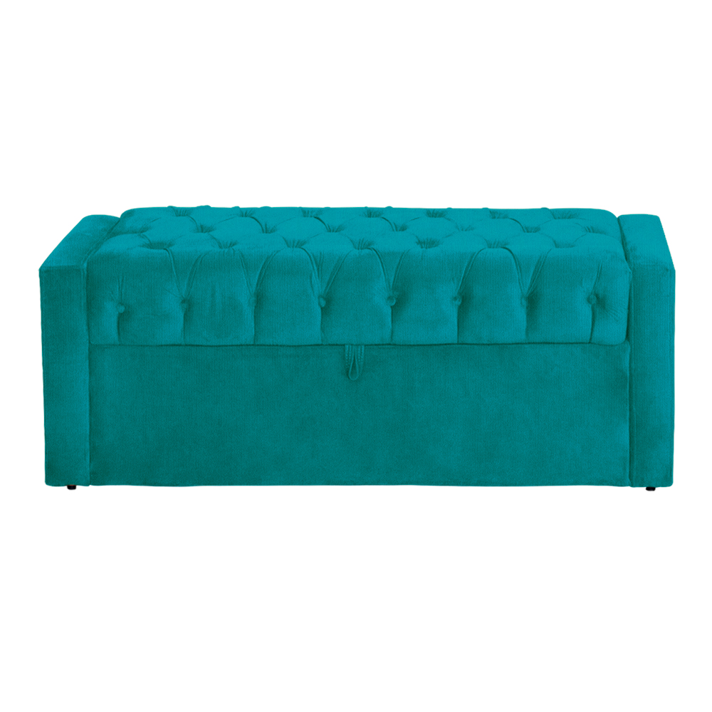 Calçadeira Baú Para Cama Box Casal Emma Suede Azul Turquesa - DS Estofados