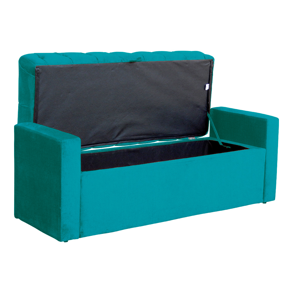 Calçadeira Baú Para Cama Box Casal Emma Suede Azul Turquesa - DS Estofados