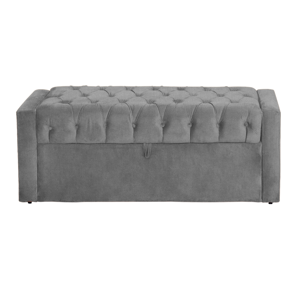 Calçadeira Baú Para Cama Box Casal Emma Suede Cinza - DS Estofados