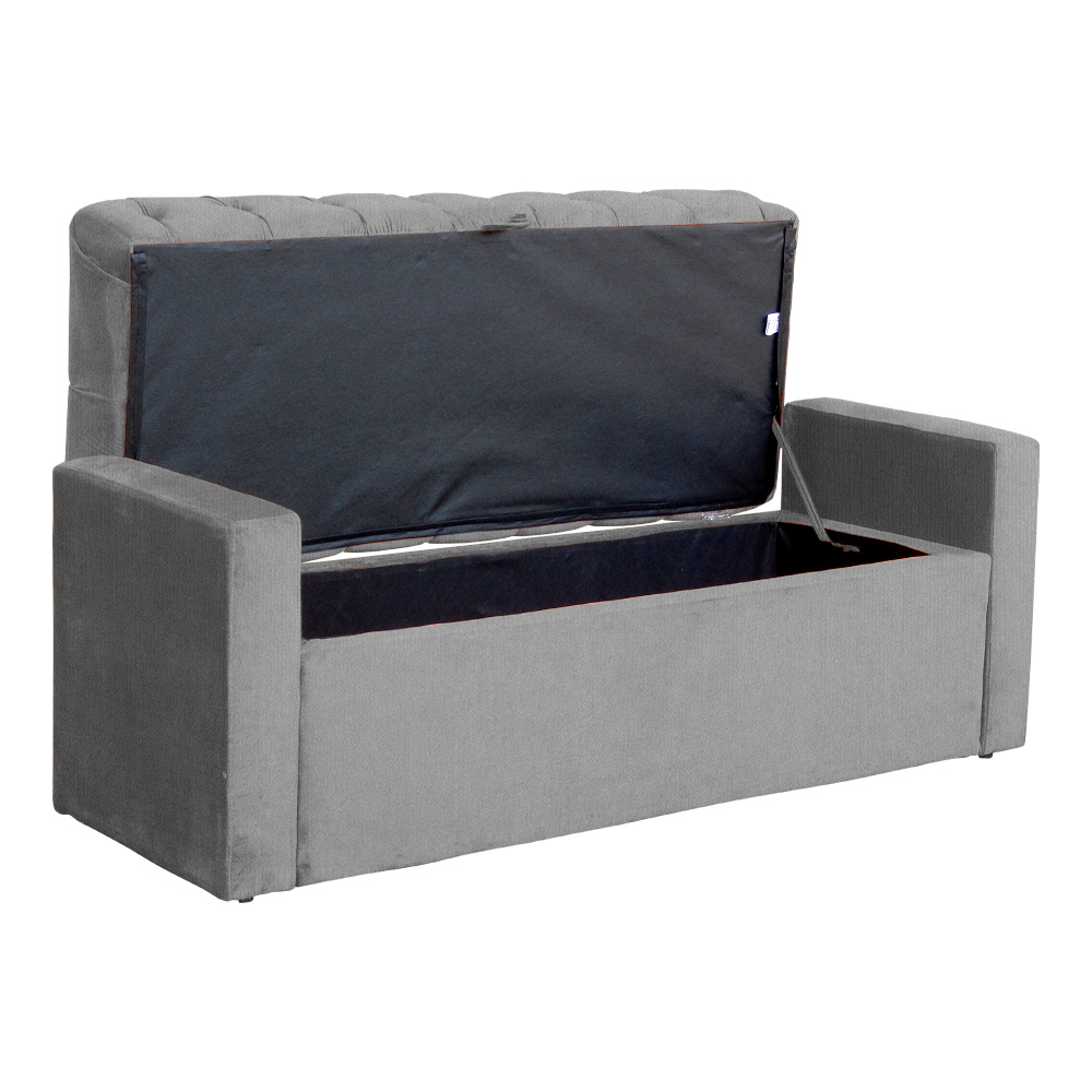 Calçadeira Baú Para Cama Box Casal Emma Suede Cinza - DS Estofados