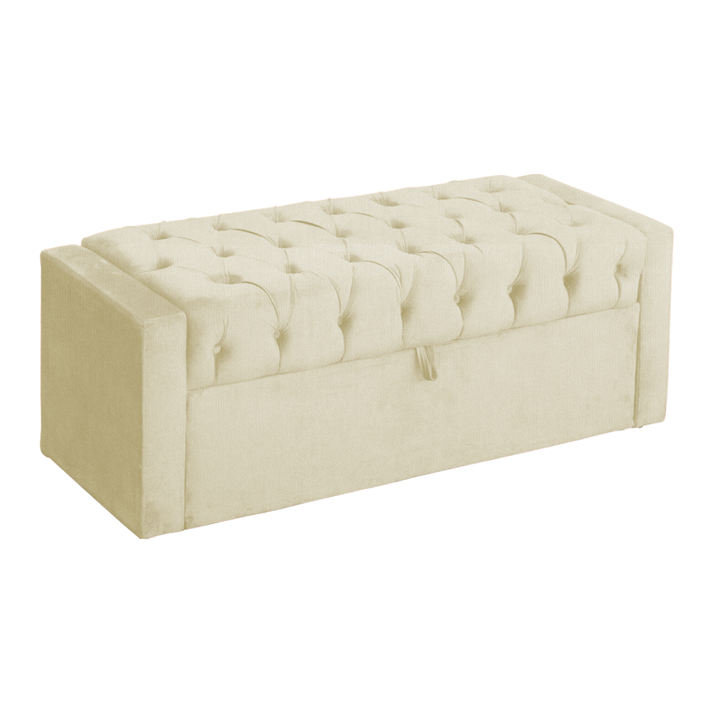 Calçadeira Baú Para Cama Box Casal Emma Suede Marfim - DS Estofados