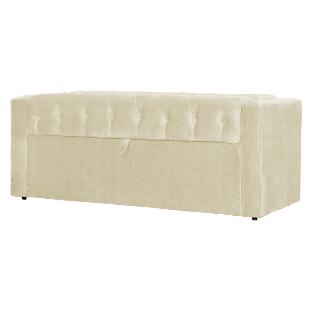 Calçadeira Baú Para Cama Box Casal Emma Suede Marfim - DS Estofados