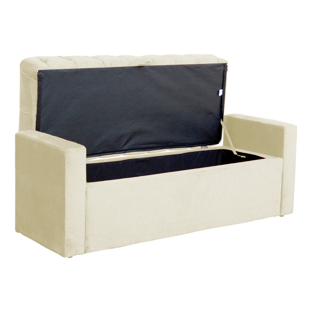 Calçadeira Baú Para Cama Box Casal Emma Suede Marfim - DS Estofados