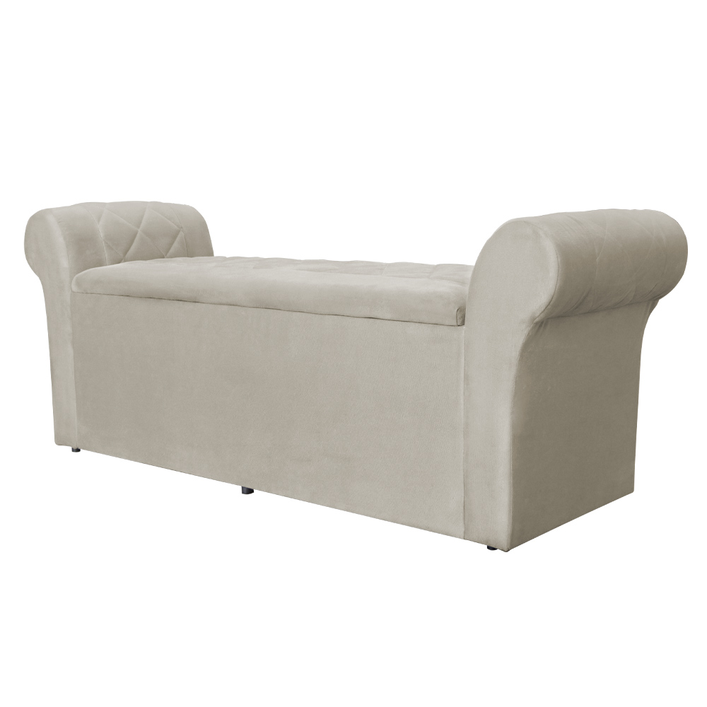 Calçadeira Baú Para Cama Box Casal Queen 160cm Cancun Suede Bege - DS Estofados