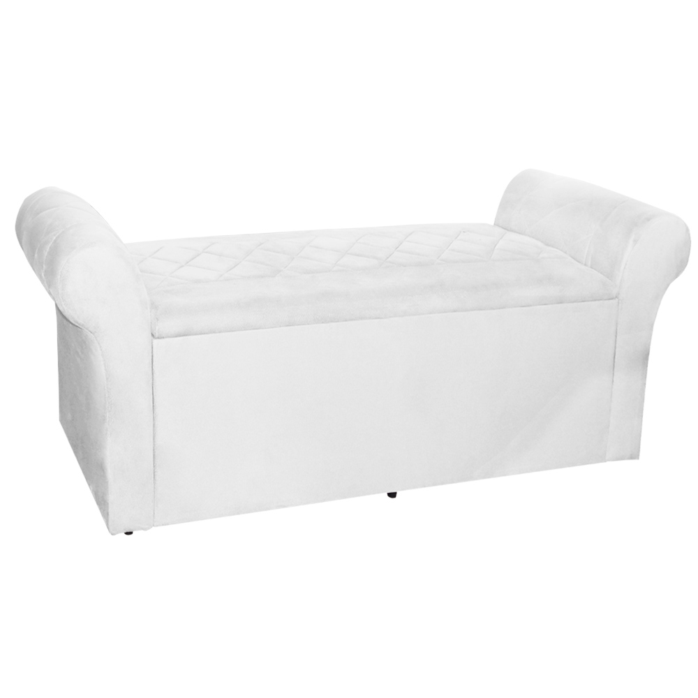 Calçadeira Baú Para Cama Box Casal Queen 160cm Cancun Suede Branco - DS Estofados