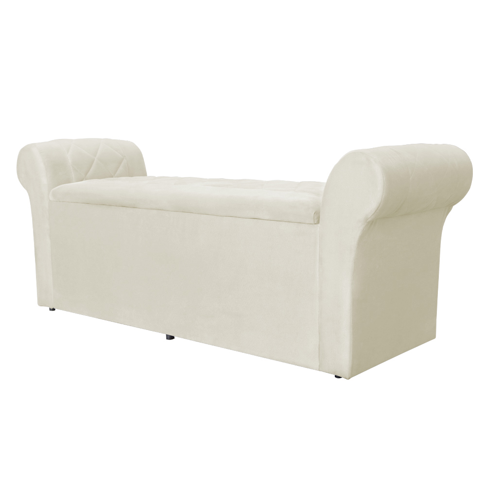Calçadeira Baú Para Cama Box Casal Queen 160cm Cancun Suede Marfim - DS Estofados