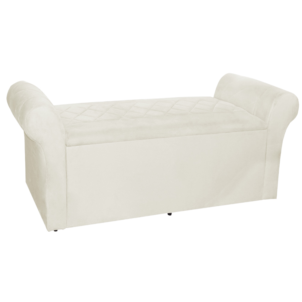 Calçadeira Baú Para Cama Box Casal Queen 160cm Cancun Suede Marfim - DS Estofados