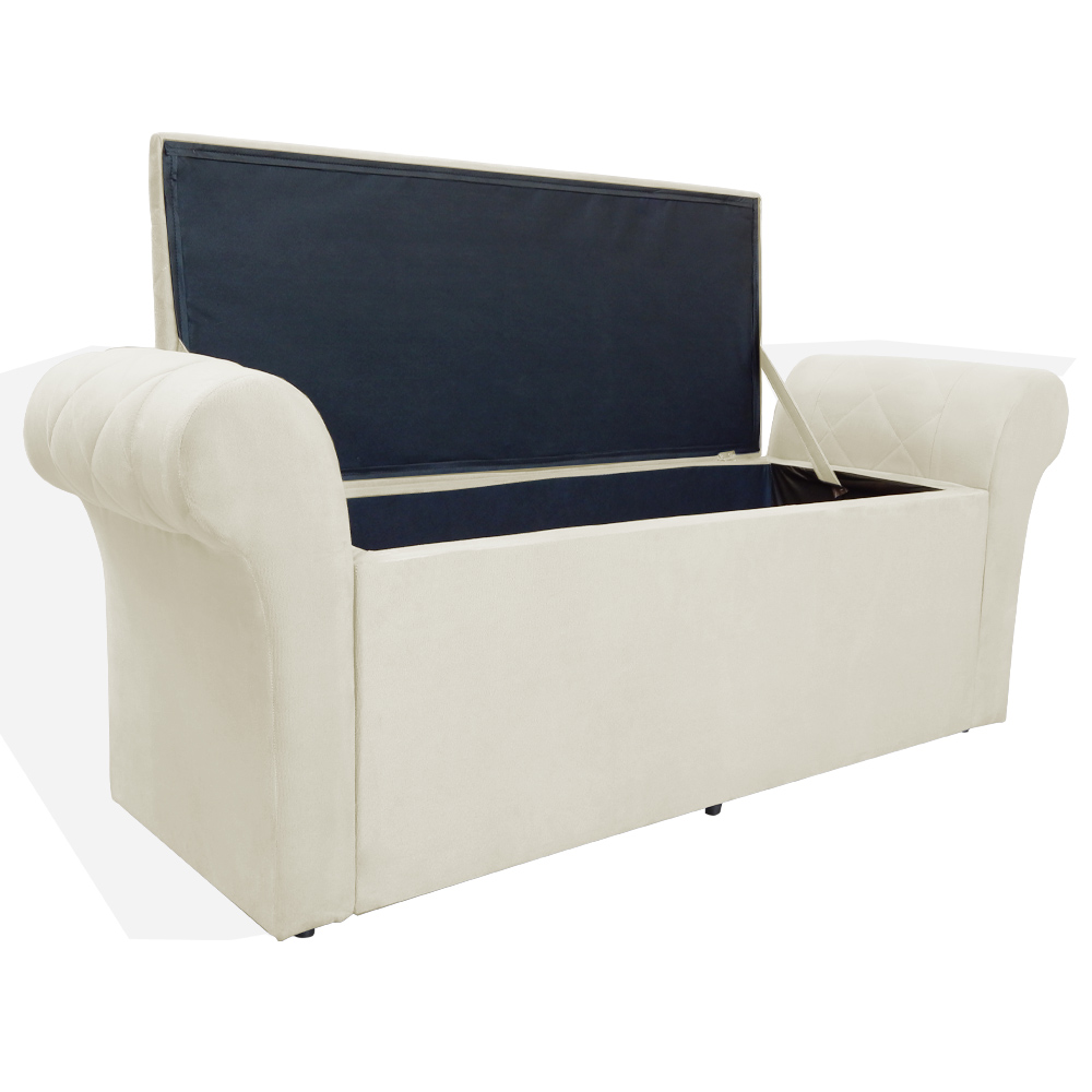 Calçadeira Baú Para Cama Box Casal Queen 160cm Cancun Suede Marfim - DS Estofados