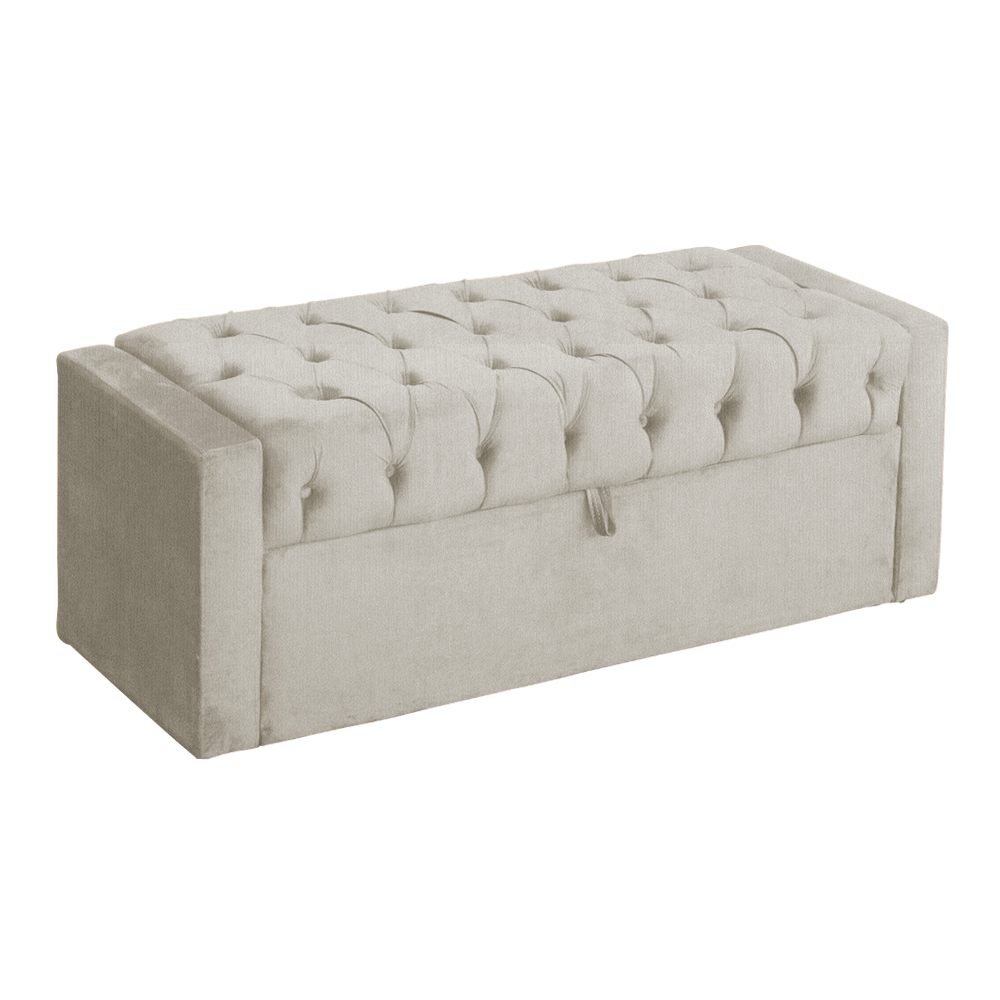 Calçadeira Baú Para Cama Box Casal Queen Emma Suede Bege - DS Estofados