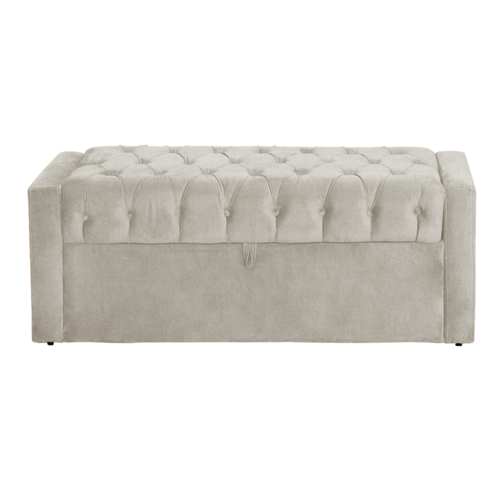 Calçadeira Baú Para Cama Box Casal Queen Emma Suede Bege - DS Estofados