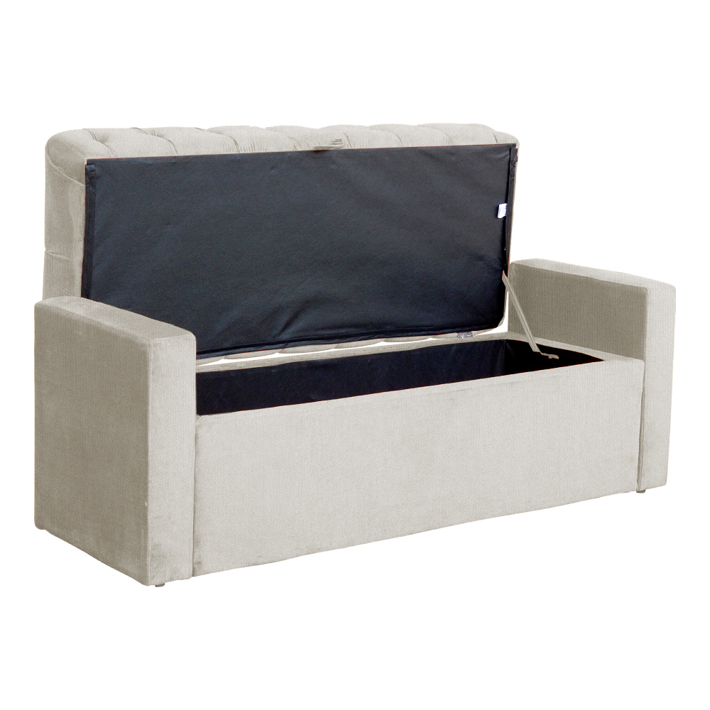 Calçadeira Baú Para Cama Box Casal Queen Emma Suede Bege - DS Estofados