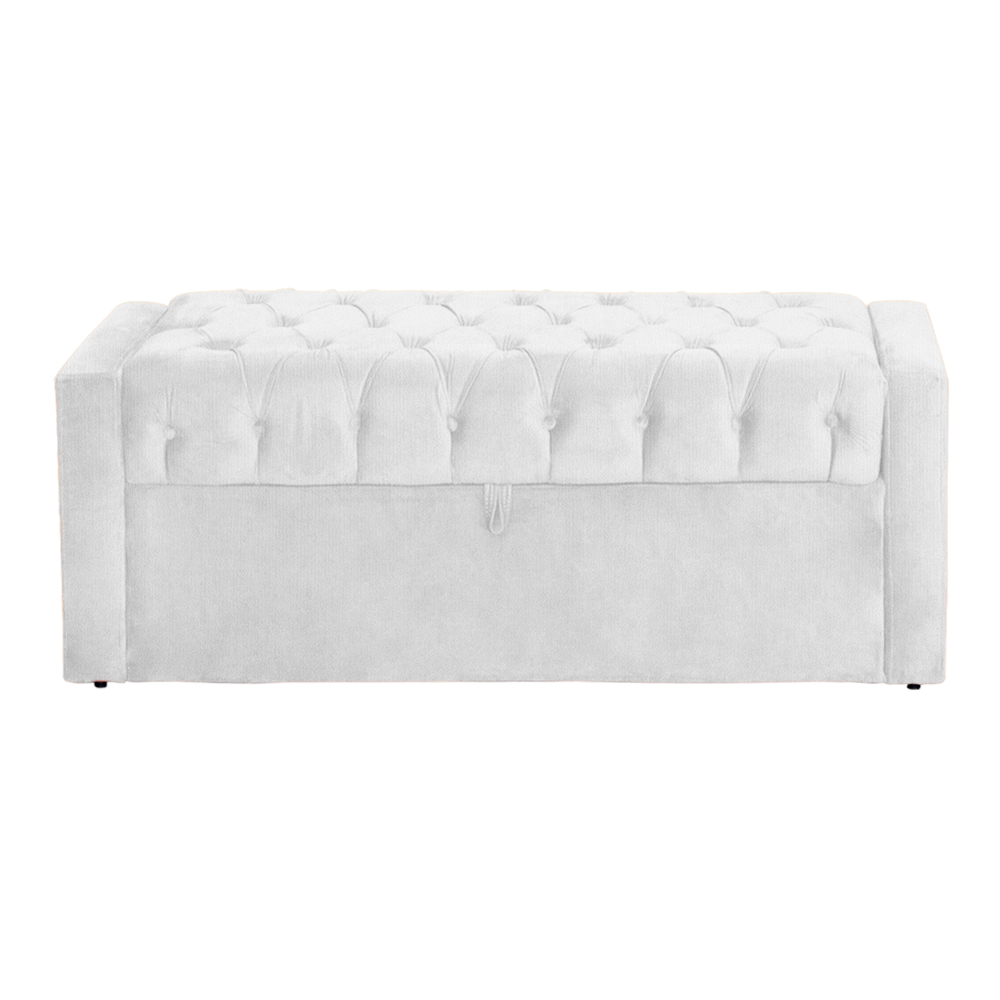 Calçadeira Baú Para Cama Box Casal Queen Emma Suede Branco - DS Estofados