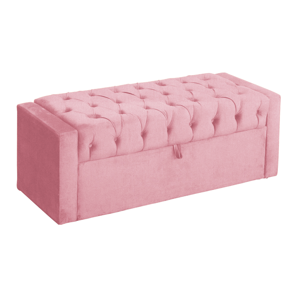 Calçadeira Baú Para Cama Box Casal Queen Emma Suede Rosa - DS Estofados