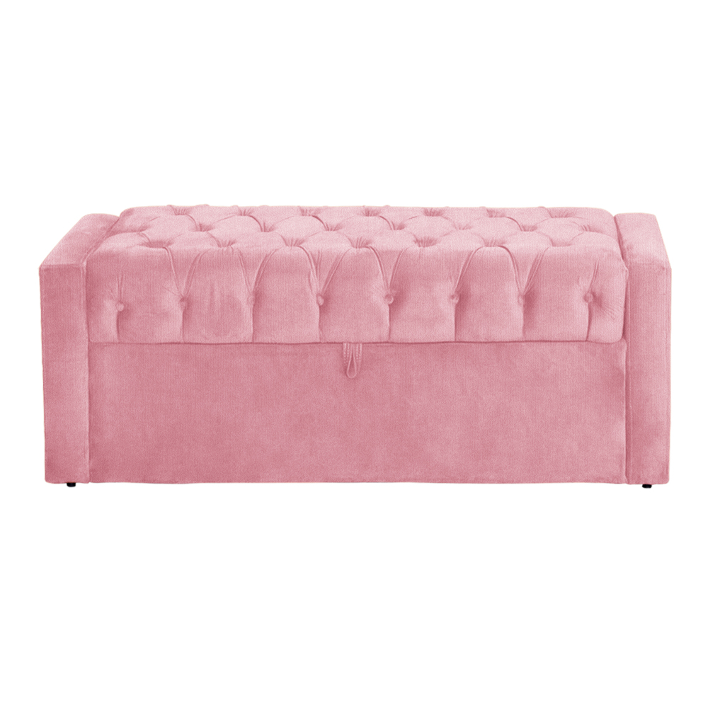 Calçadeira Baú Para Cama Box Casal Queen Emma Suede Rosa - DS Estofados