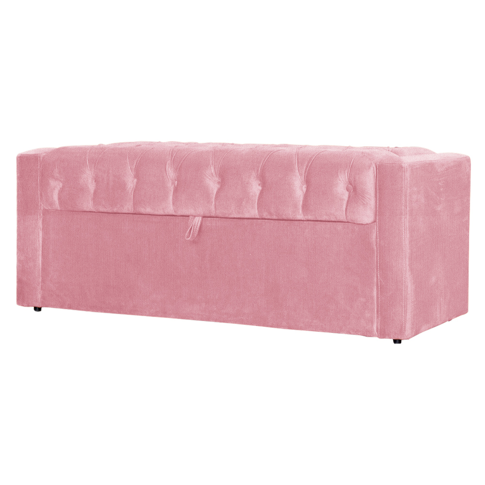 Calçadeira Baú Para Cama Box Casal Queen Emma Suede Rosa - DS Estofados