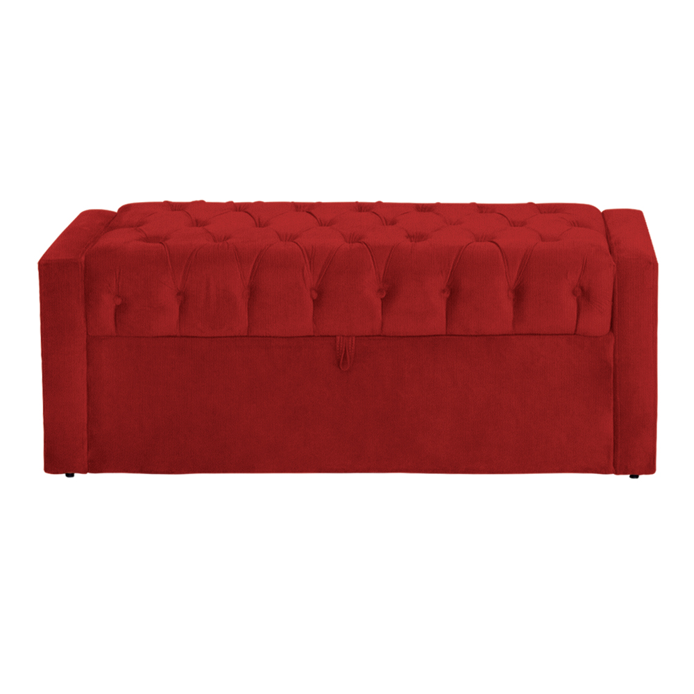 Calçadeira Baú Para Cama Box Casal Queen Emma Suede Vermelho - DS Estofados