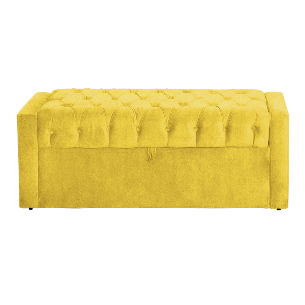 Calçadeira Baú Para Cama Box Casal Super King Emma Suede Amarelo - DS Estofados