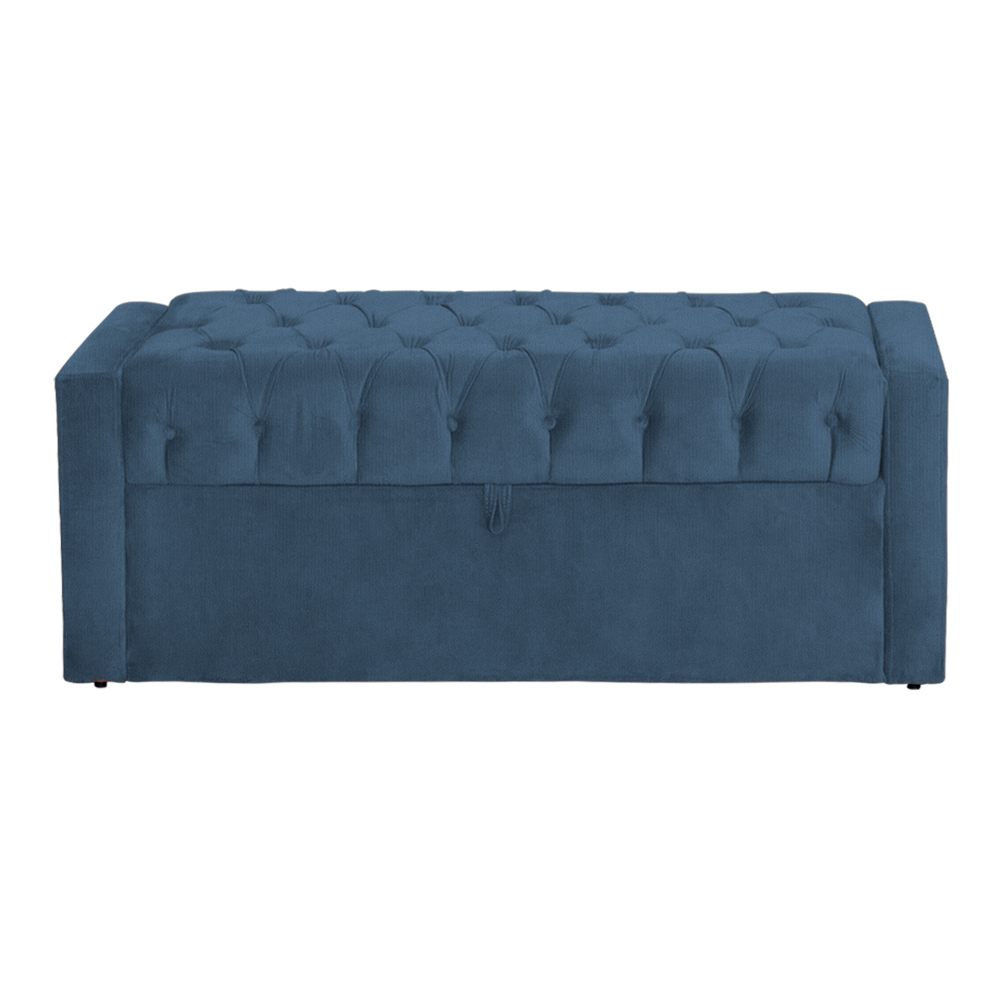 Calçadeira Baú Para Cama Box Casal Super King Emma Suede Azul Royal - DS Estofados