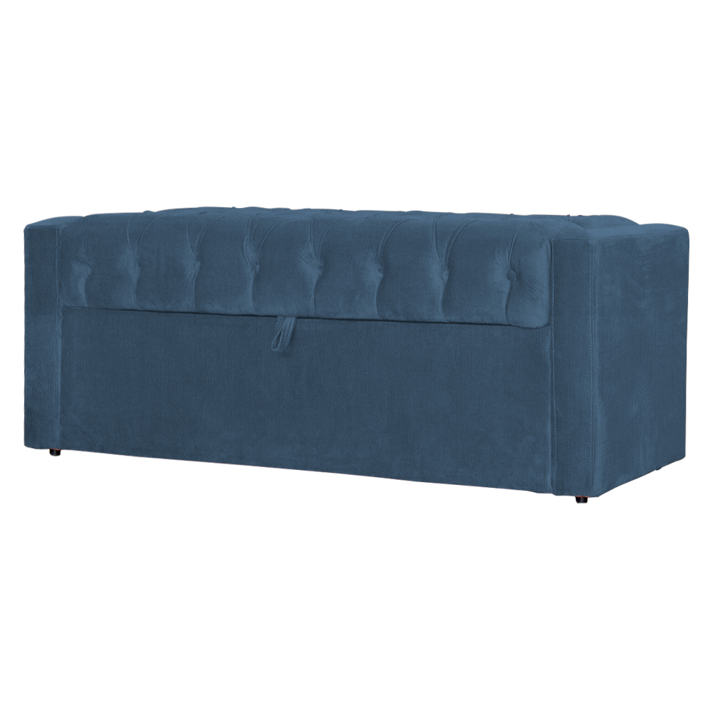 Calçadeira Baú Para Cama Box Casal Super King Emma Suede Azul Royal - DS Estofados