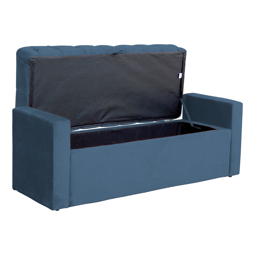 Calçadeira Baú Para Cama Box Casal Super King Emma Suede Azul Royal - DS Estofados