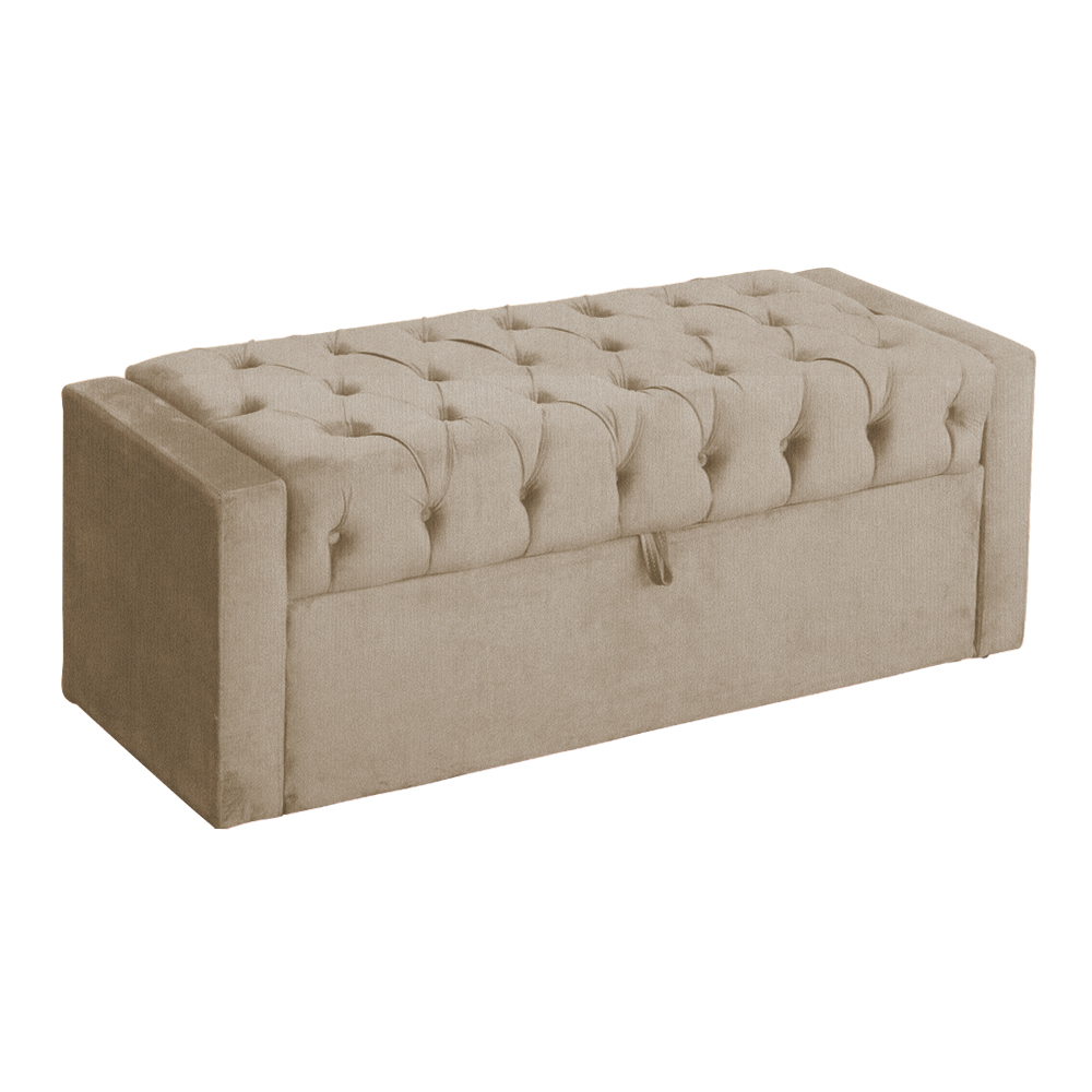 Calçadeira Baú Para Cama Box Casal Super King Emma Suede Cappuccino - DS Estofados