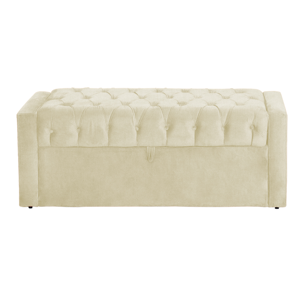 Calçadeira Baú Para Cama Box Casal Super King Emma Suede Marfim - DS Estofados