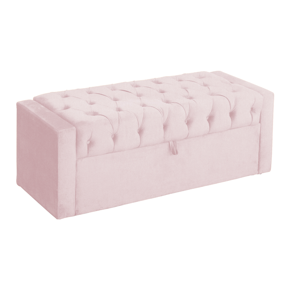 Calçadeira Baú Para Cama Box Solteiro Emma Suede Rosa Bebê  - DS Estofados