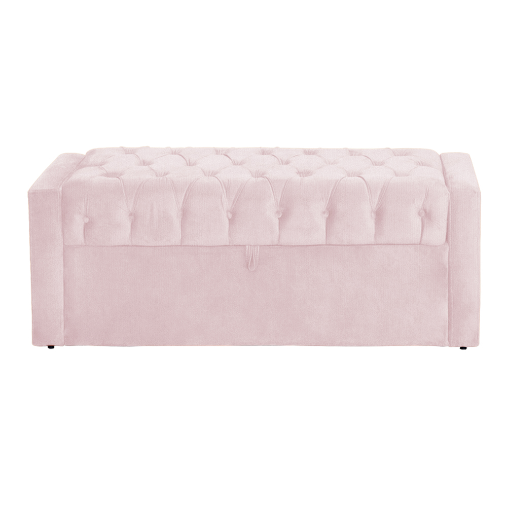 Calçadeira Baú Para Cama Box Solteiro Emma Suede Rosa Bebê  - DS Estofados