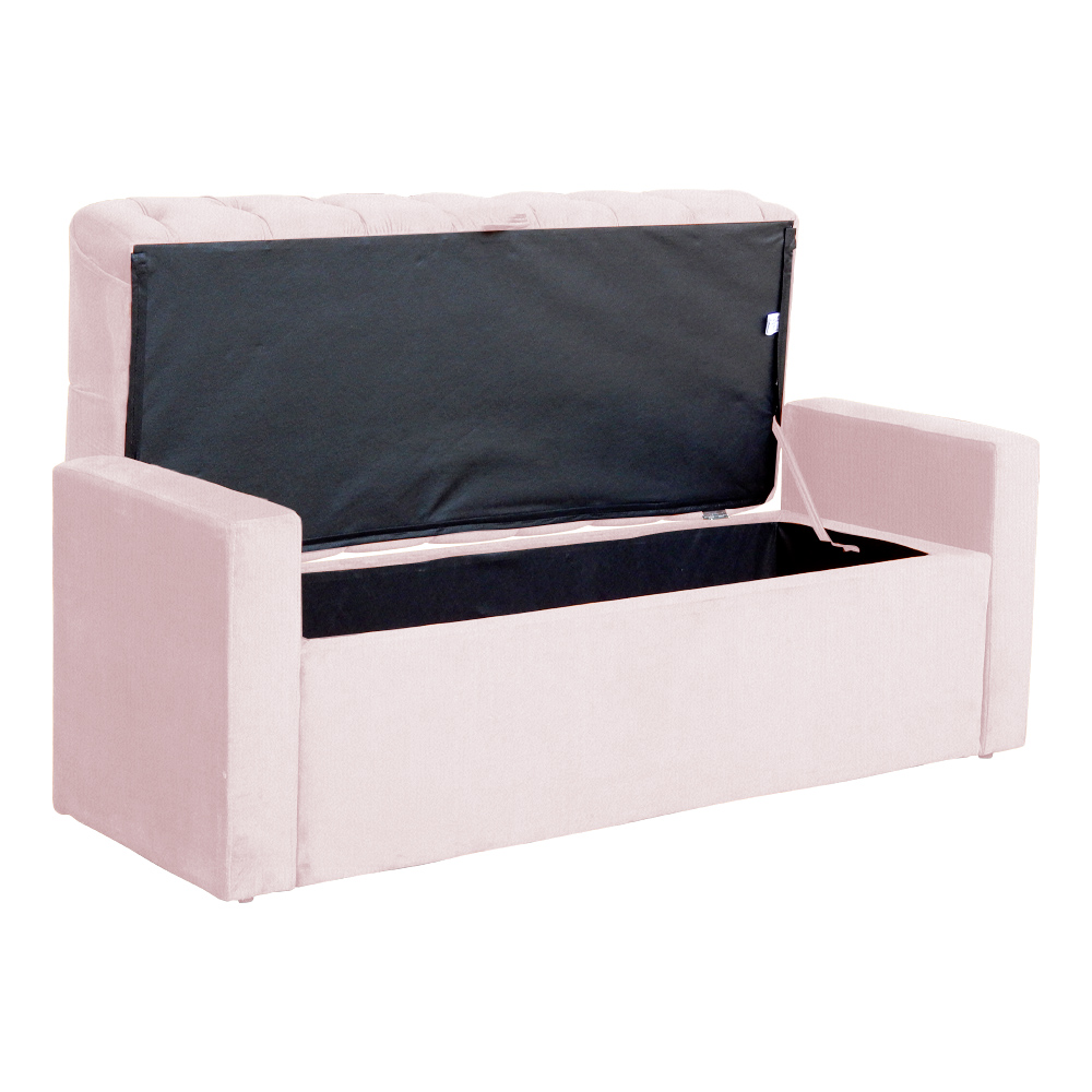 Calçadeira Baú Para Cama Box Solteiro Emma Suede Rosa Bebê  - DS Estofados