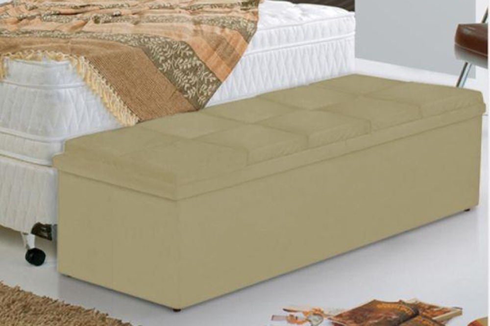 Calçadeira Casal Baú 190cm Toskana Suede Bege - DS Estofados